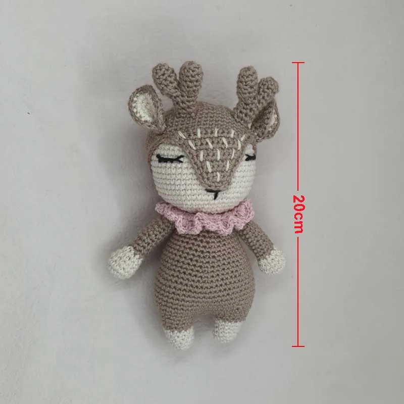 Crochet Baby Handmade Deer Elk Set grzechotka ząbkowany pierścień pluszowe zabawki lalki do spania prezenty na przyjęcie bociankowe