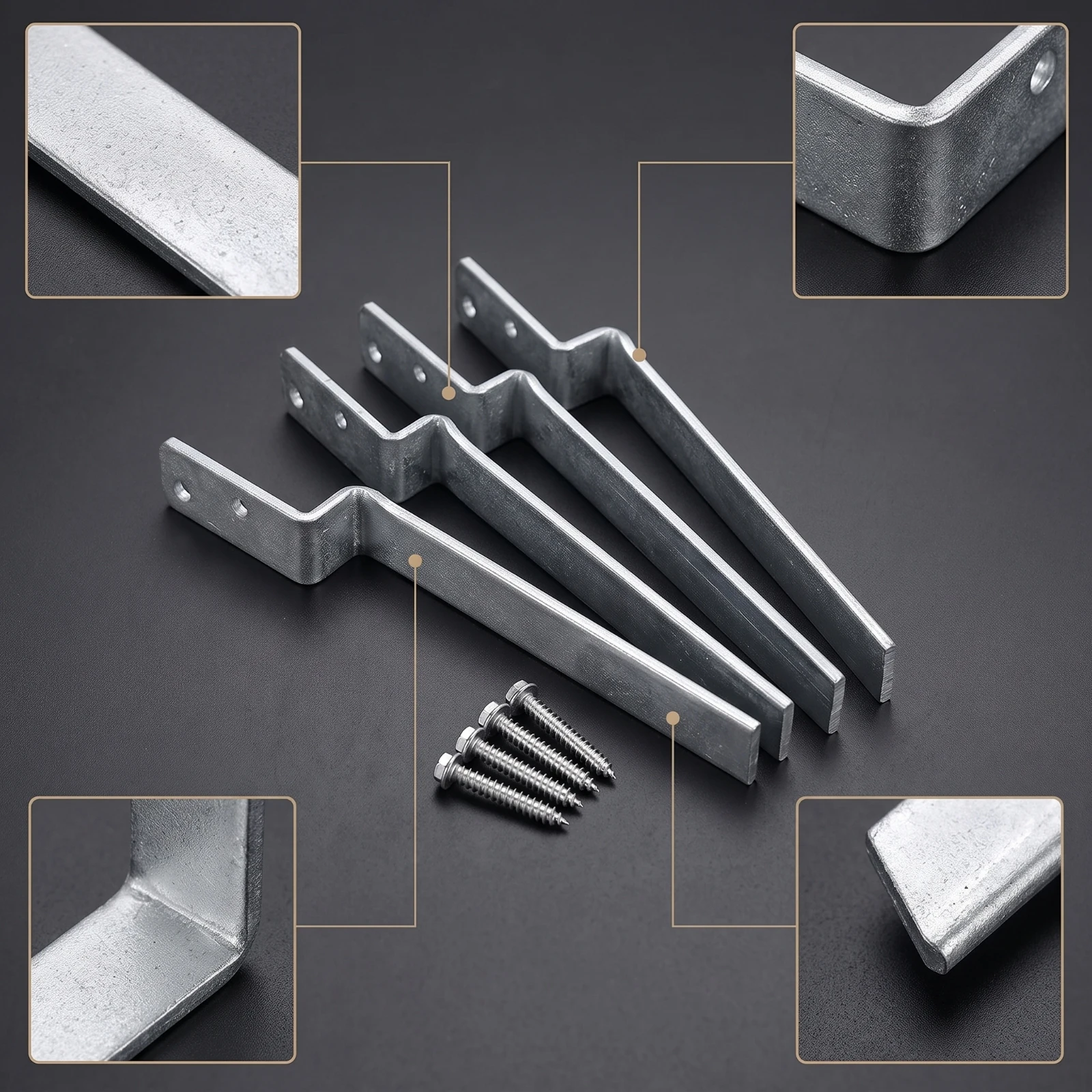 4 Pieces Z-Shaped Ground Anchor Galvanized Swing Set Anchor with Screws Stake No-Concrete Hardware Outdoor for DIYers, Backyard