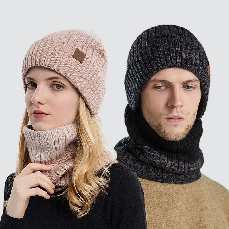 Caps for Men Unisex Winter Hat and Scarf Set  Wool Neck Scarf Cap Balaclava Mask Bonnet Hats Set Women's Hood Brands Apparel