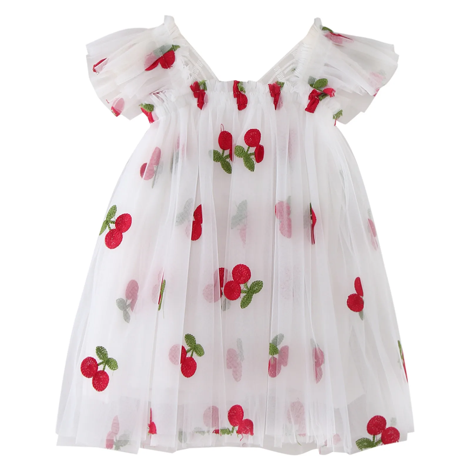 Baby Butterfly Dress with wings Cute Girl Embroidery Strawberry Summer New in Dresses Newborn Tulle Clothes For Party Birthday