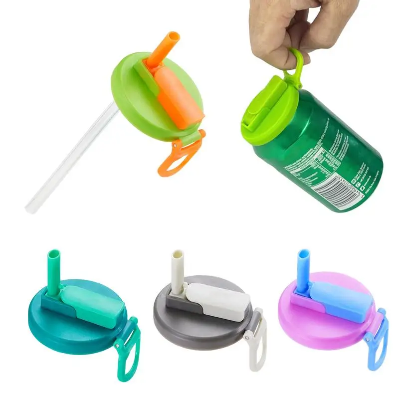 4er-Pack/Set Dosenabdeckungen mit Strohhalmen, Silikon-Soda-Topper, auslaufsichere Dosendeckel für Kinder, wiederverwendbare Strohdosenabdeckungen für Getränke