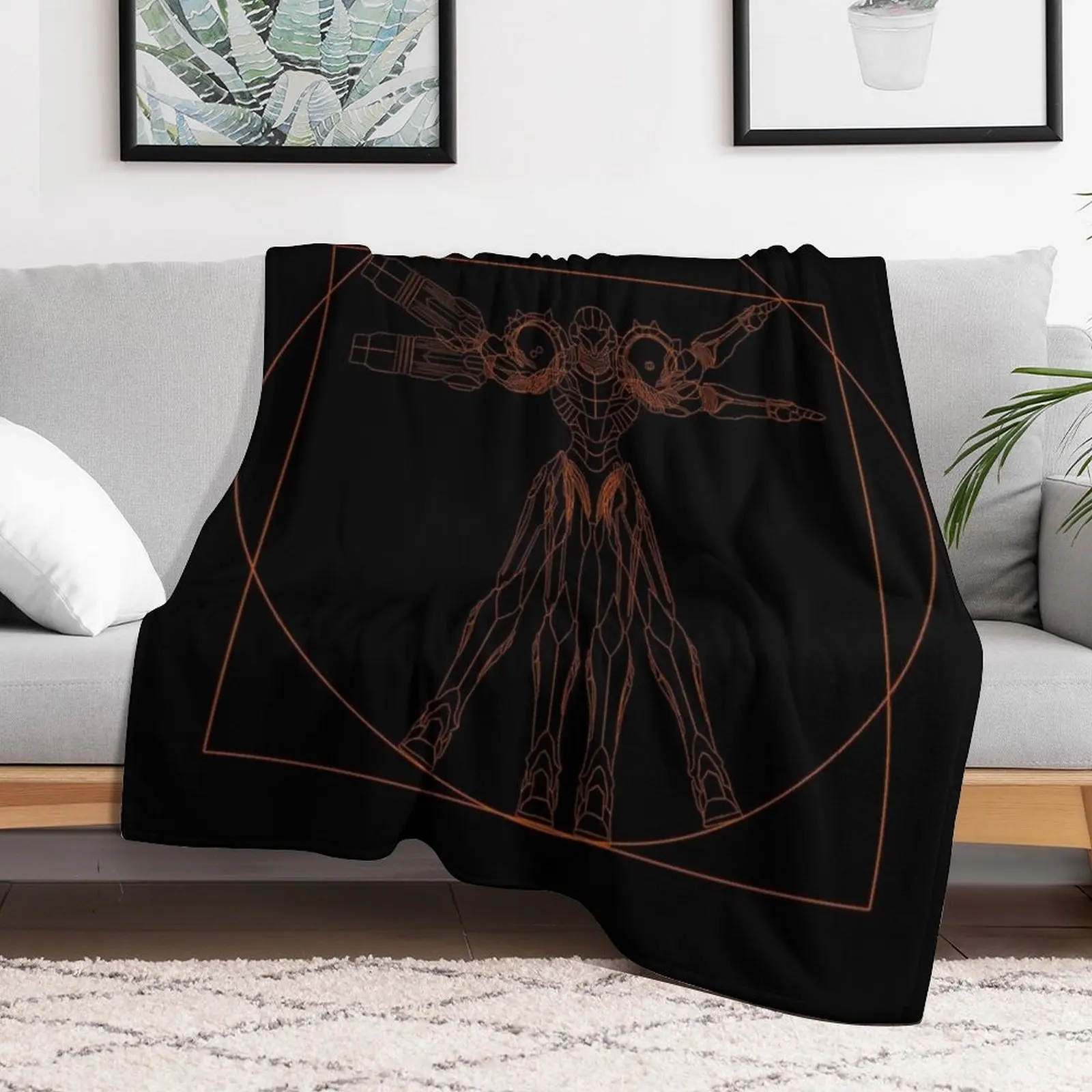 Vitruvian Samus Metroid Da Vinci Sketch Orange Print Throw Blanket Bed linens Vintage for sofa Flannels Blankets