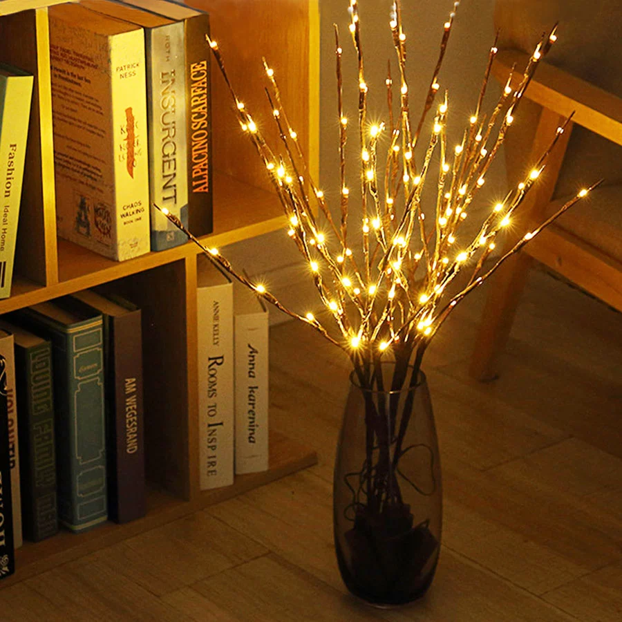 LED Vase Filler Willow Branch Lamp Battery Powered 20Bulbs Christmas Fairy String Lights for Party Wedding Home Bedroom Decor