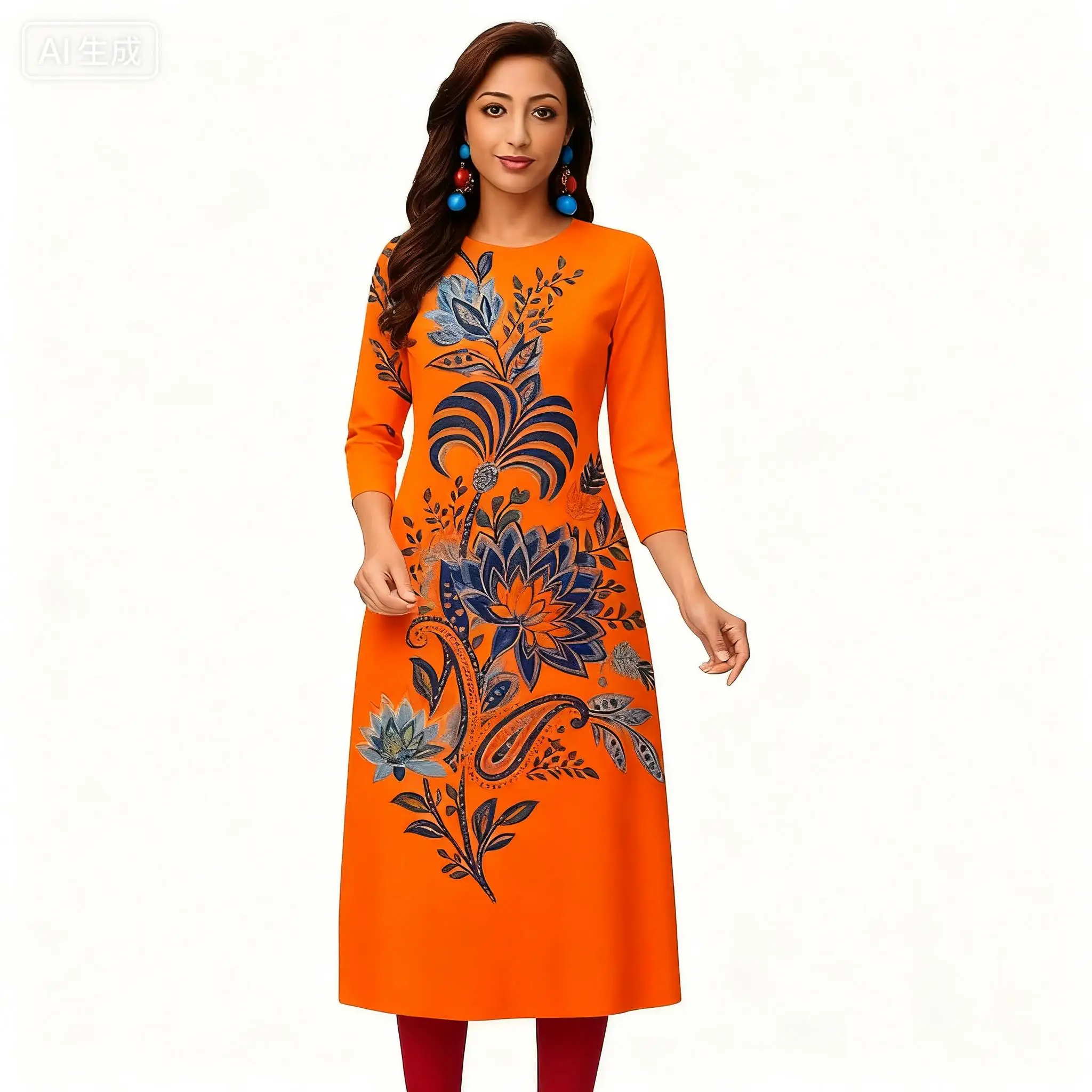 فستان كاجوال للنساء المسلمات كورتا على الطراز الوطني مستقيم كاجوال بتصميم الطاووس العرقي واليوسفي عباية تركية بحاشية شق #2