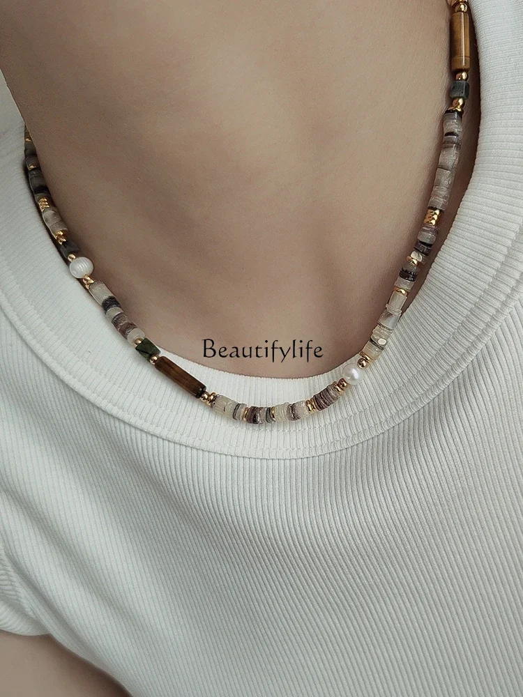 Retro Minority 2023 New Necklace Female Personality Natural Stone Beaded Clavicle Chain Light Luxury High-Grade Hot