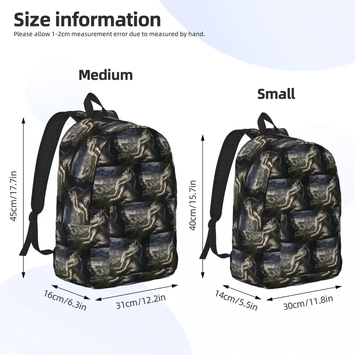 Emo White Wolf Sitting Sad Meme Backpack Daypack Large Capacity Children BookBag School Bag Shoulder Bags for Men Women