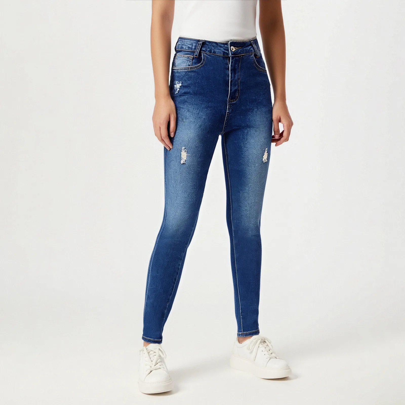 

Women Skinny Jeans Spring Summer High Stretch Jeans Lady Vintage Ropped Denim Pants Student Pencil Straight Leg Trousers Y2k