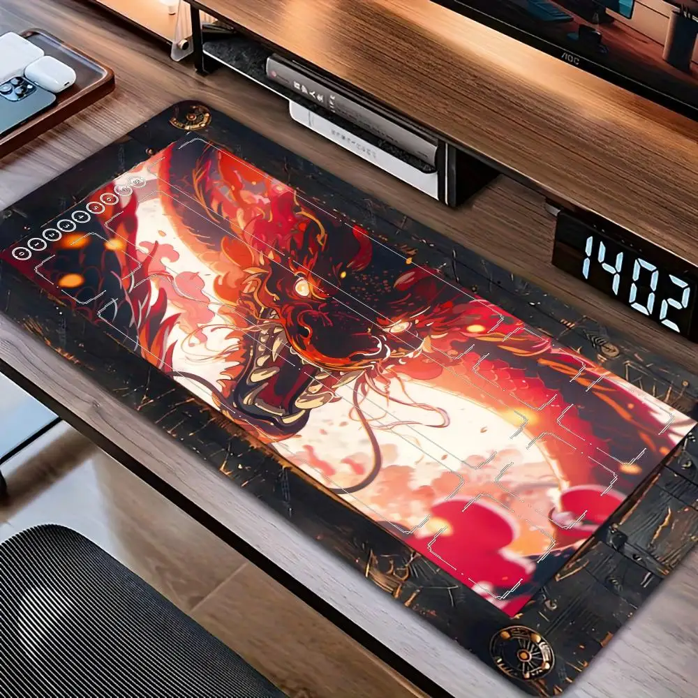 Tapis de souris Fiery Eastern Dragon Art, tapis de jeu de cartes Magic avec zone Mtg, tapis de jeu antidérapant, durable, avec bords cousus, tapis de bureau