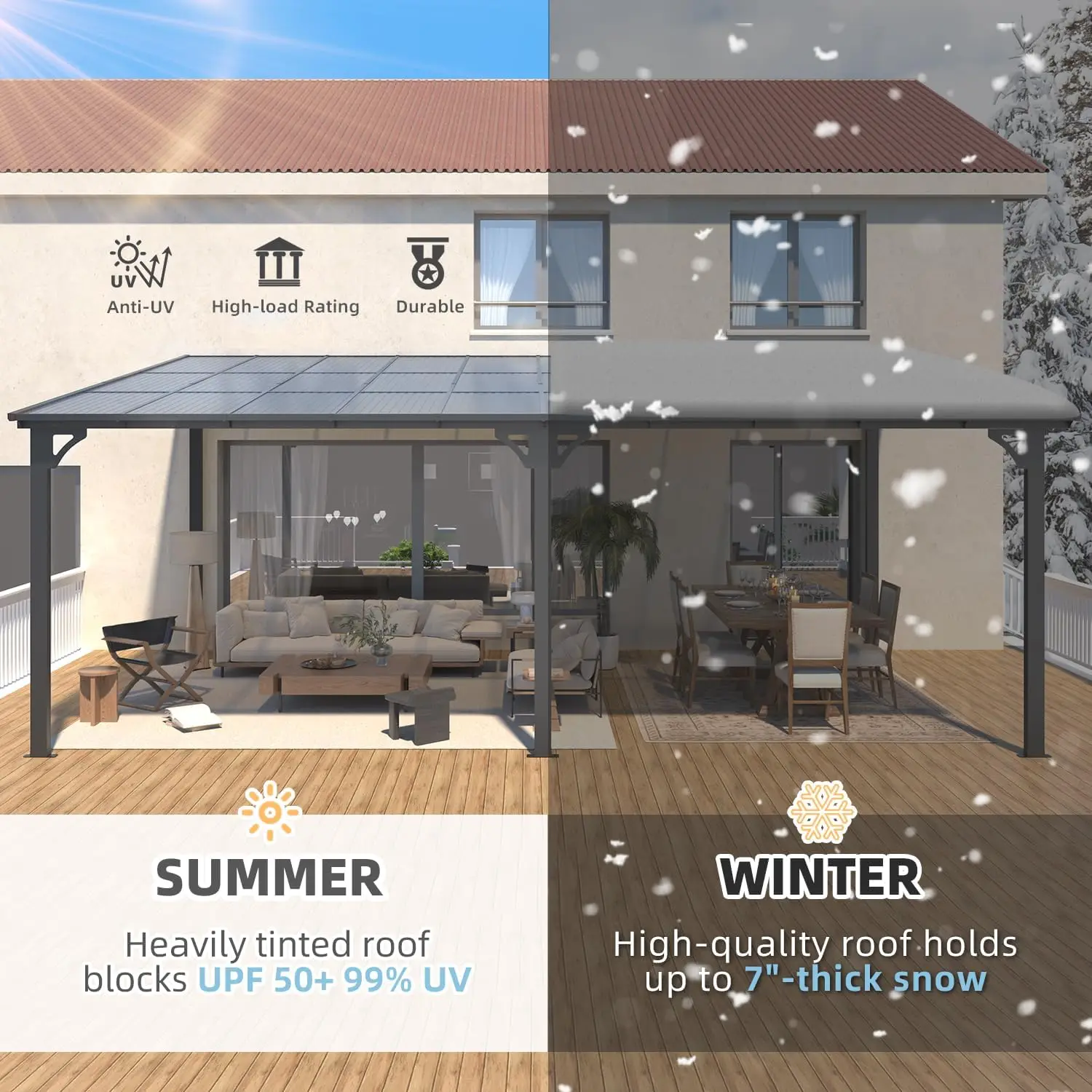 18' x 8' Gazebo for Patio, Large Wall-Mounted Hard Top Lean-to Gazebo Pergola, Heavy Duty Patio Awnings for Decks, Backyard