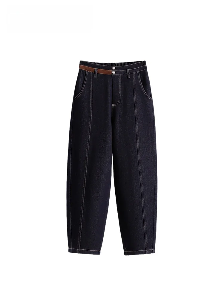 

plus Size Fce Lined Thi Denim Harem Pants Women's Casual Autumn Winter New Sle Retro Loose Fit High Waist Cotton Polye...