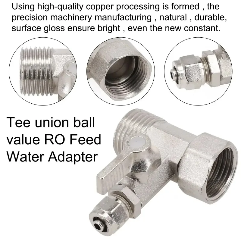 1PC Feed Water Adapter 1/2" to 1/4" With Shut-Off Ball Valve Faucet Tap Feed Reverse Osmosis Tee B Cold Hot Water Tube image 5