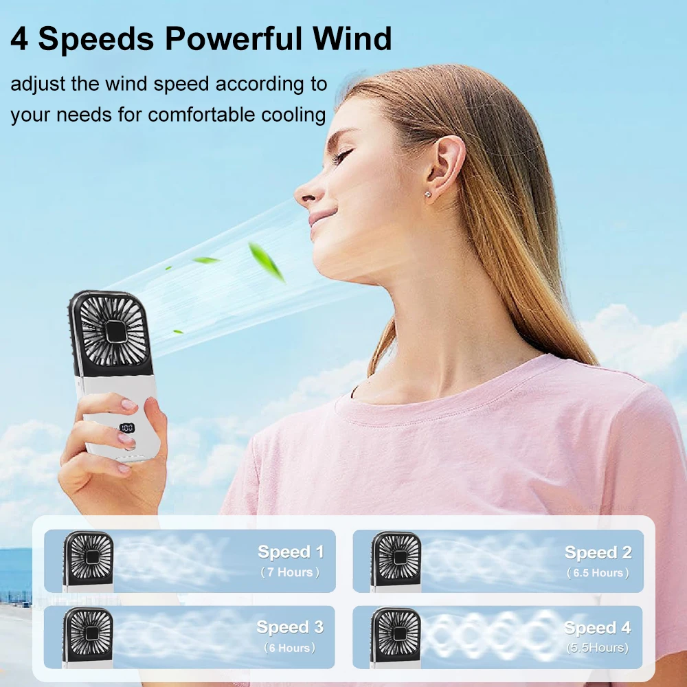 Portable Neck Fan Handheld Mini Fan Foldable Neck Hanging Fan For Travel USB Rechargeable Neck Cooler Fan For Camping Outdoor