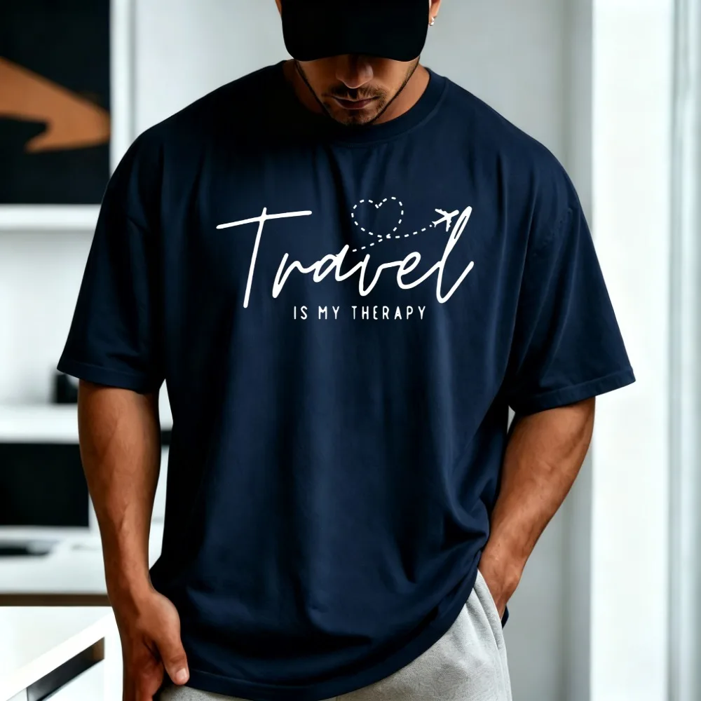Minimalism Style Airplane TShirt Travel Is My Therapy Adventure Graphic Printed T Shirts Casual Fashion Loose Man Women Tees