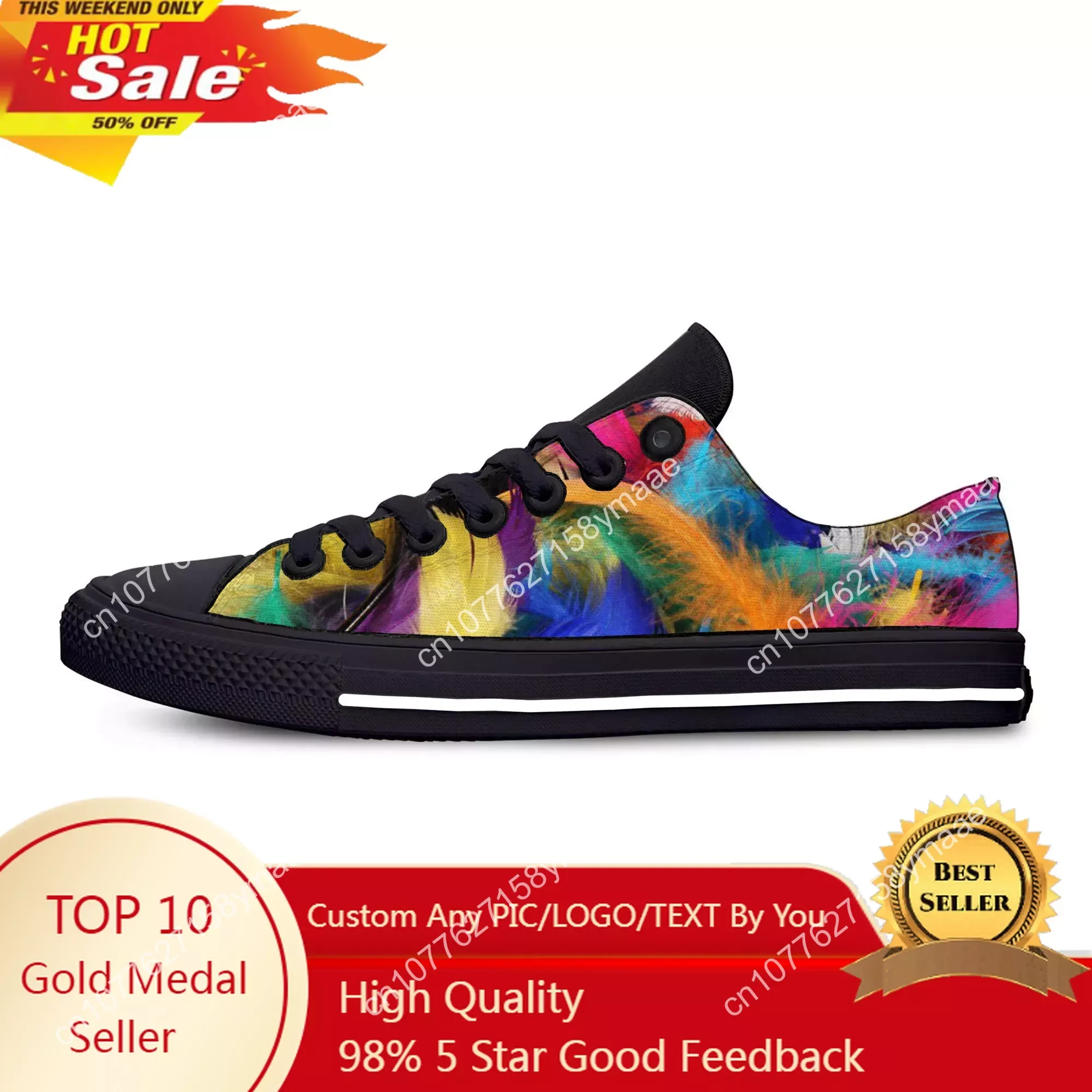 Hot Colorful Bird Feather Peacock New Arrive Fashion Lightweight Classic Flat Canvas Shoes Men Women Casual Breathable Sneakers