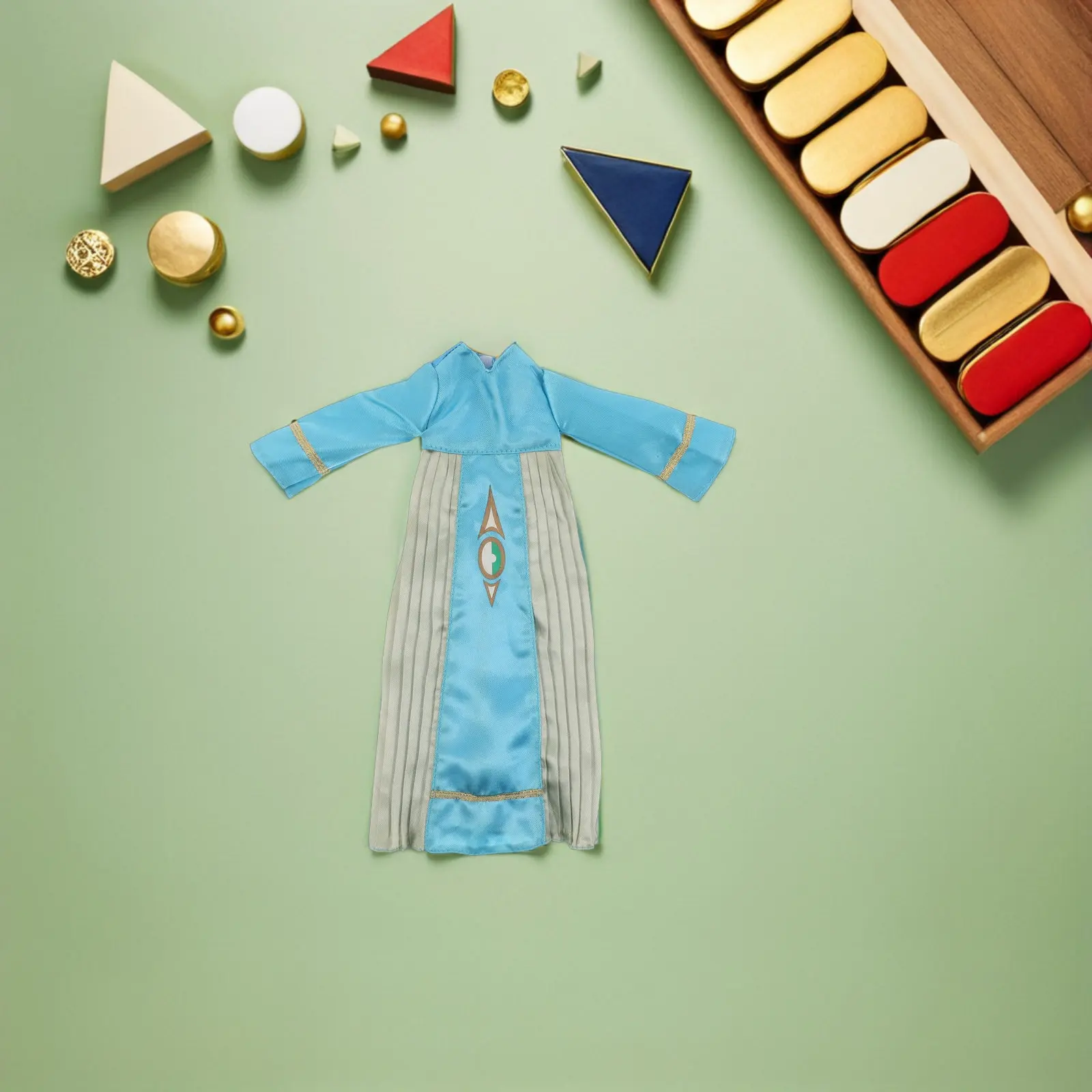 4-delige islamitische garderobeset voor 11 inch baby blauwe thobe-outfit bescheiden Arabische culturele verkleedkleding rollenspel cadeau