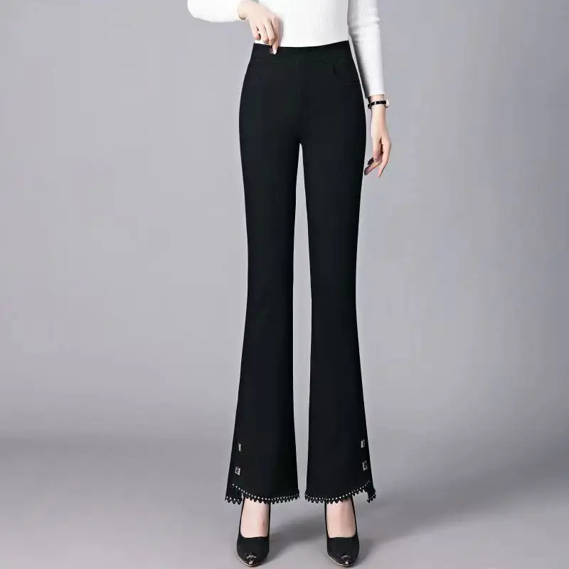 Women's Autumn Winter New Fashion Elegant High Waist Solid Color Flare Casual Versatile Western Commuting Comfortable Y2K Pants