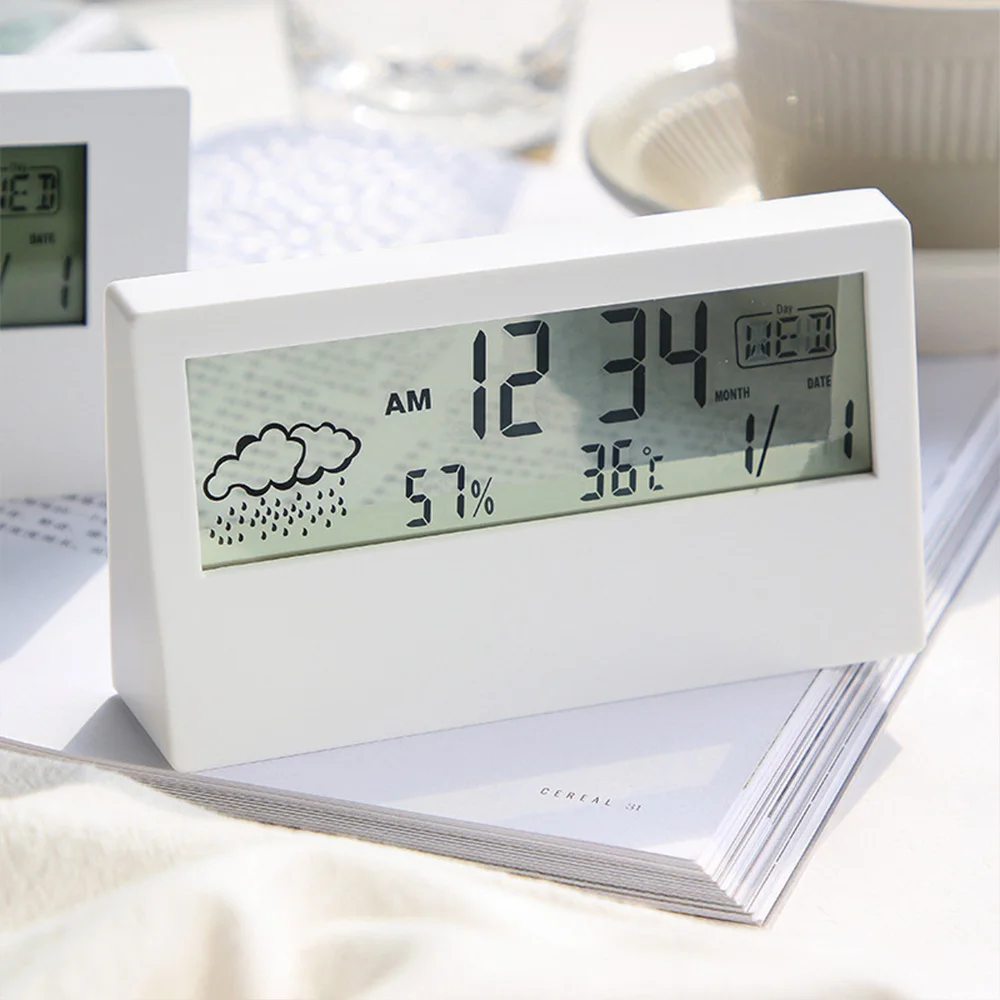 Multi-function Electronic Temperature Humidity Meter Desktop Alarm Clock Time Date Display Lcd Digital Display With Backlight