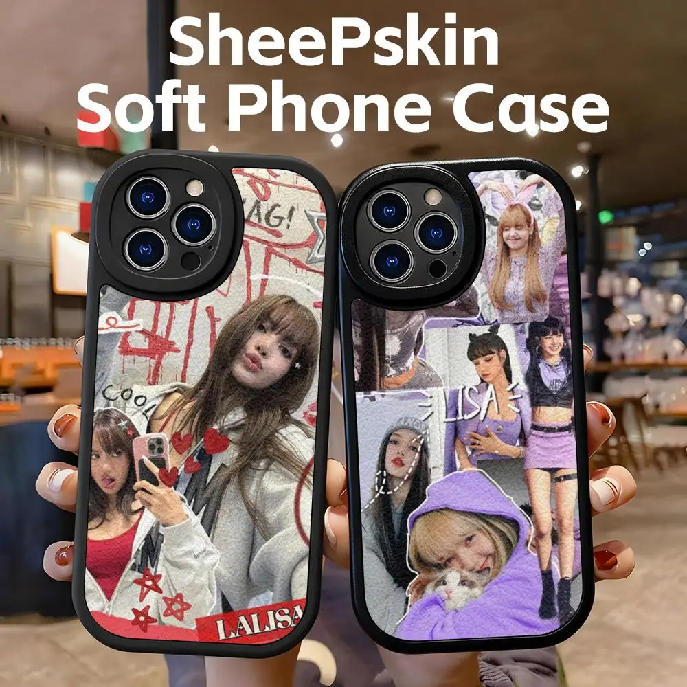 Корейский чехол для телефона L-Lisa Lalisa для iPhone 16, 15, 14, 13, 12, 11 Plus Pro Max, силиконовый чехол из овечьей кожи, черный