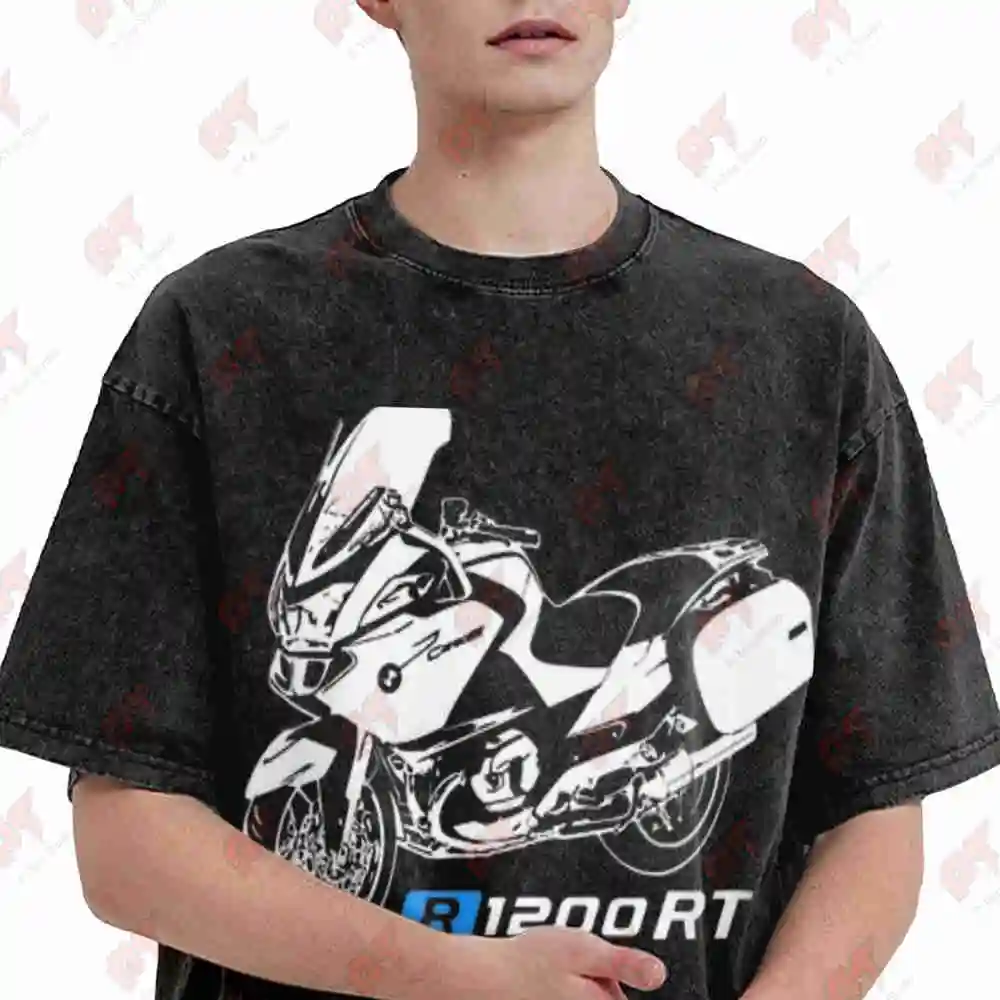 Motorcycle R1200RT Vintage Washed Tee Pure Cotton T-Shirt