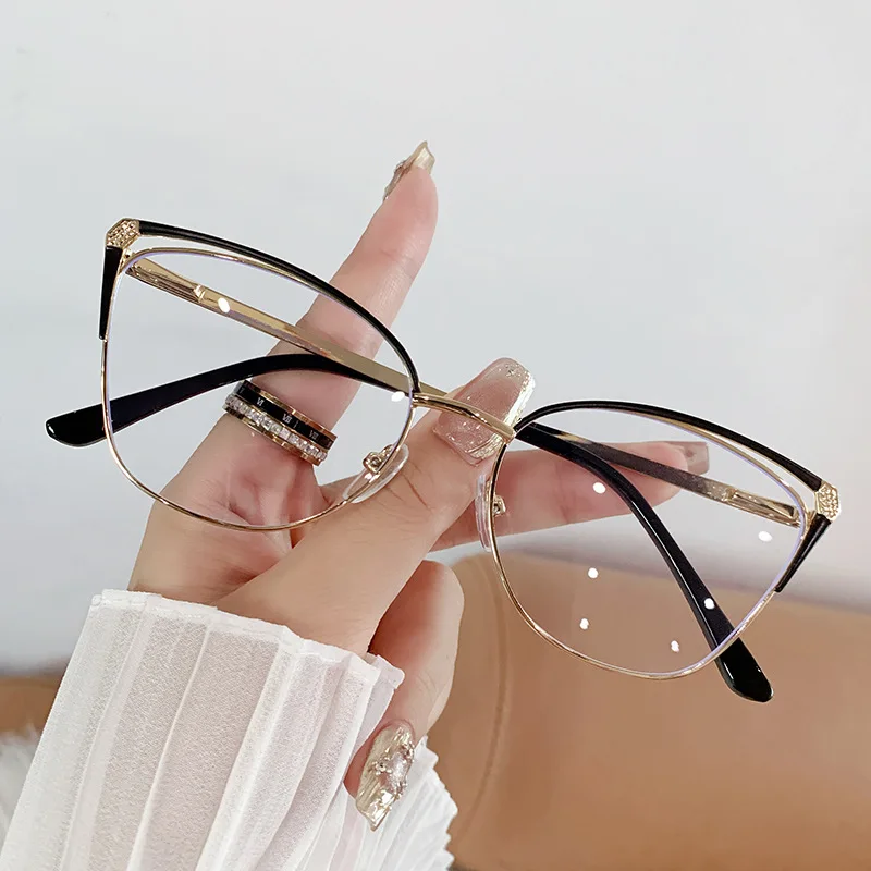 CAIDERONI Trend Cat Eye Frauen Mode Anti Blau Licht Metall Gläser Schmetterling Angepasst Objektiv Lesebrille Frauen Kurzsichtig 25062 5