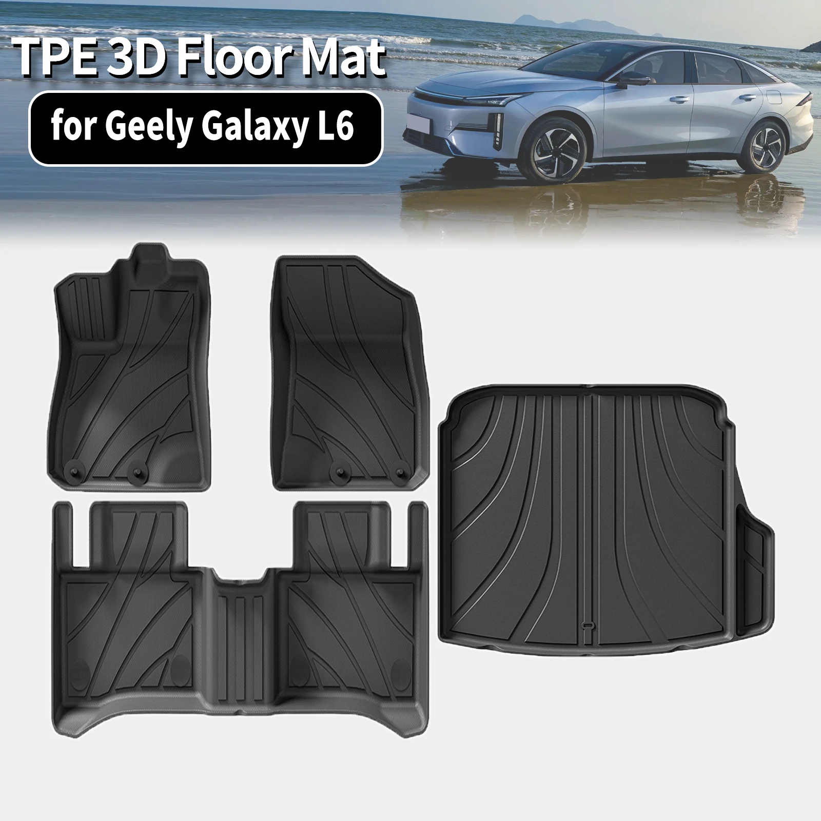 

for Geely Galaxy L6 （L6 EM‑i） 2024 2025 2026 LHD Eco-Friendly TPE Car Floor & Trunk Mats, Non-Slip Dustproof (Not For RHD)