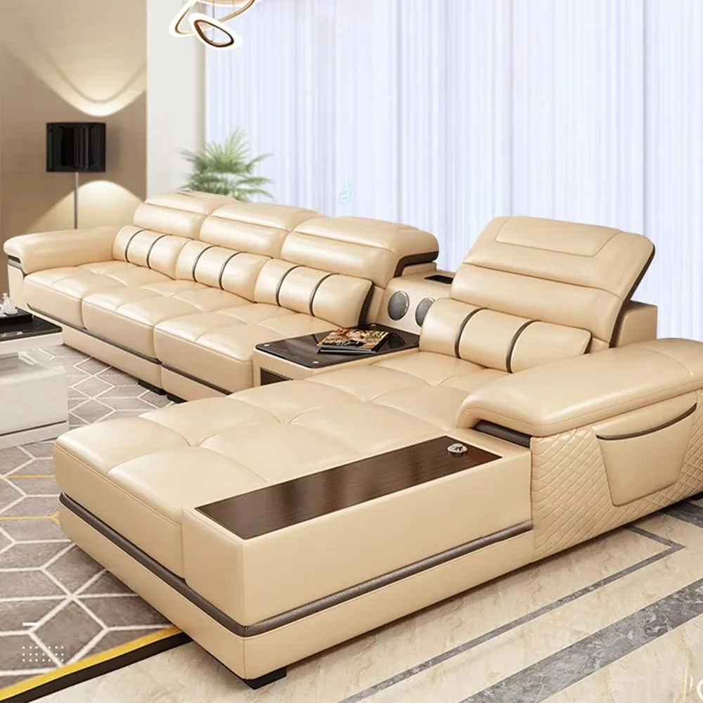 Italian Luxury Home Couches and Sofas Bed Modern Reclining Corner Genuine Leather Sectional Sofa With Storage Sets
