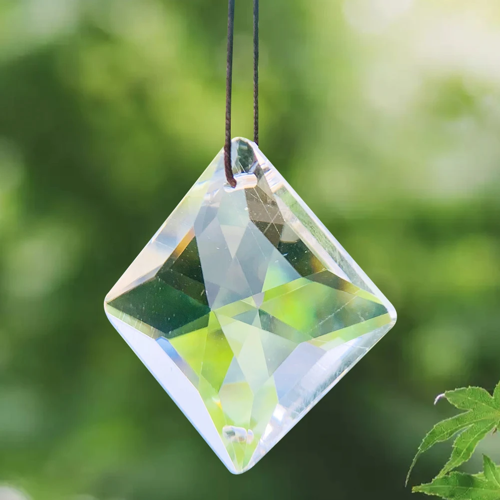 2PCS Square Clear Faceted Cut Crystal Pendant Home Chandelier Decoration Sun Catcher Christmas Hanging Crystal Accessories