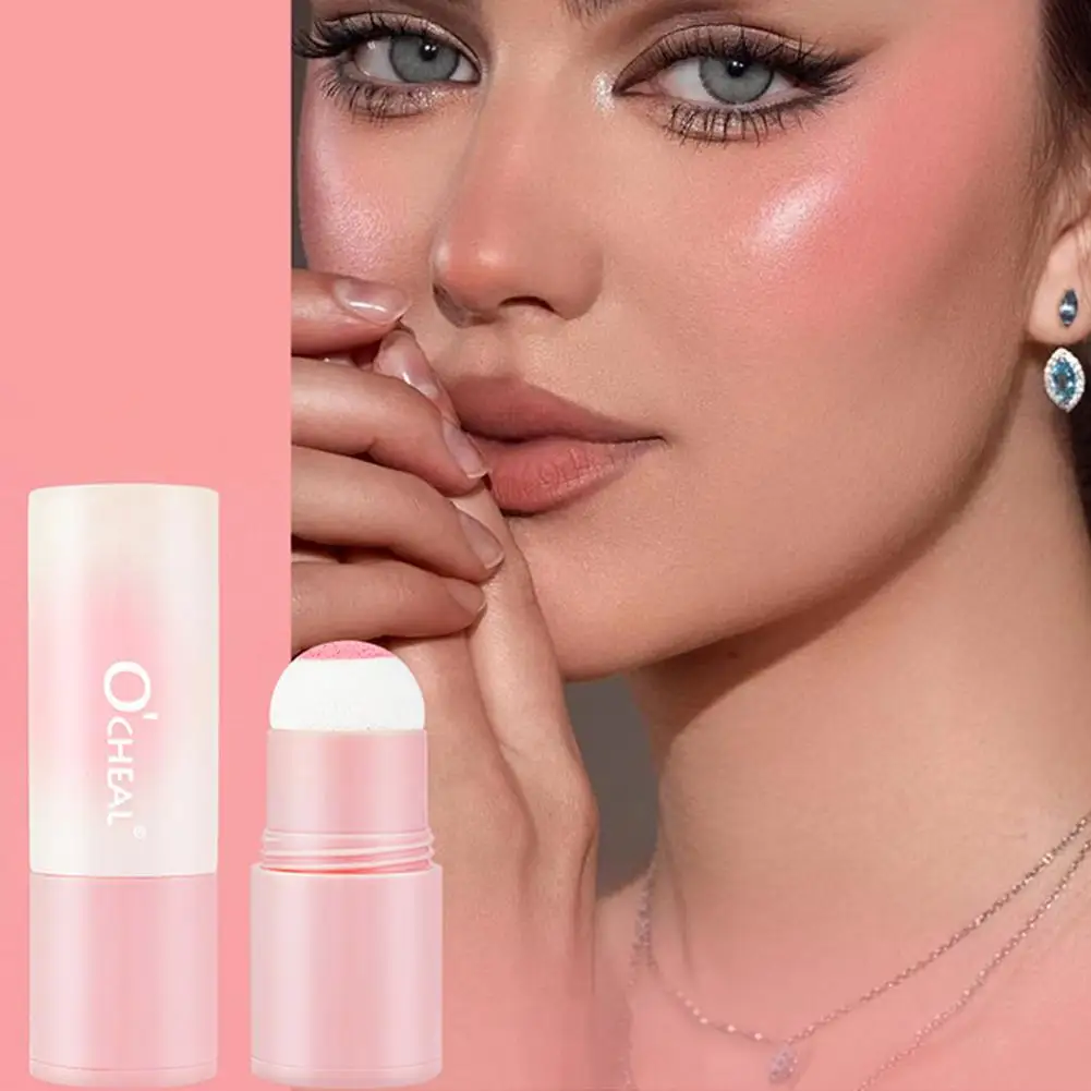 Waterproof Cheek Blush Stick With Sponge Head For Brightening Face Contouring Girly Blush Stick With Sponge Head Korean Mak Y7A1