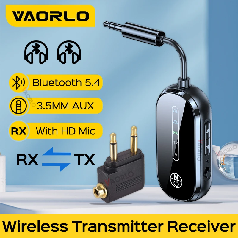 VAORLO Multipoint Connect Bluetooth 5.4 Receiver Transmitter Handsfree Call Stereo 3.5mm AUX Wireless Audio Adapter For PC TV