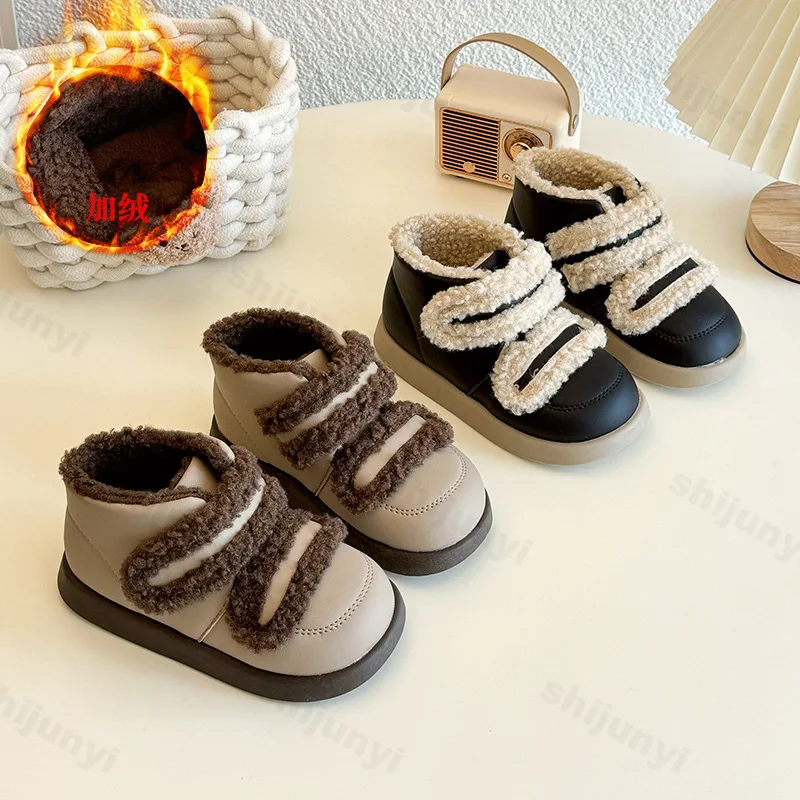 

Winter Childrens Snow Boots Plush Warm 2025 Fashion Platform Boy Girl Comfortable Non Slip Cold Proof Indoor Outdoor Cotton Shoe
