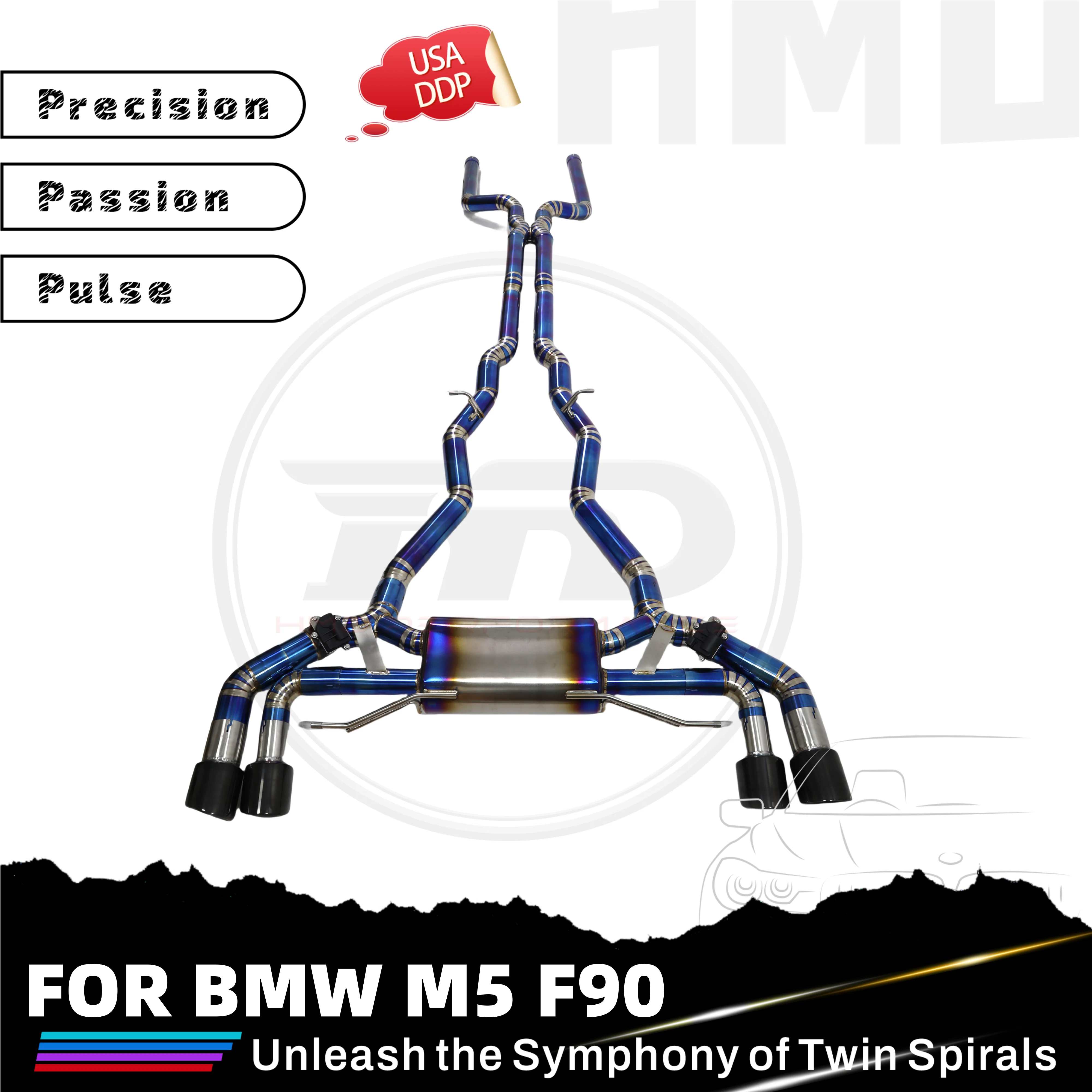 

HMD Hot Sales TC4 Catback Exhaust for BMW M5 F90 With Electronic Valve Exhaust With Black Tips X-Pipe Design