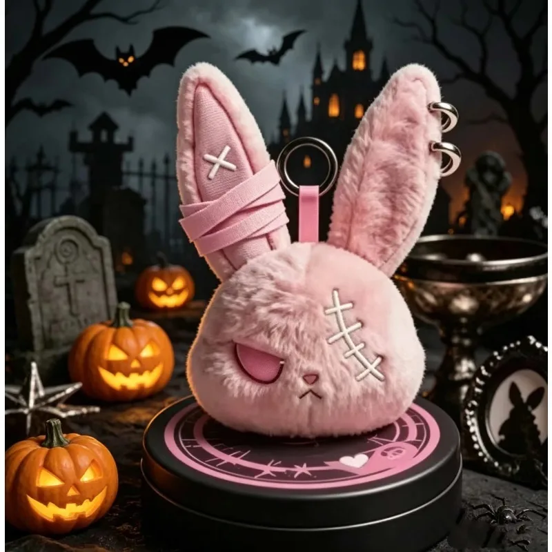 Halloween Gothic Bunny Plush Keychain RabbitBag Charm with Bandage Desian Kawaii Key Ring Pendant Car Bag Ornament