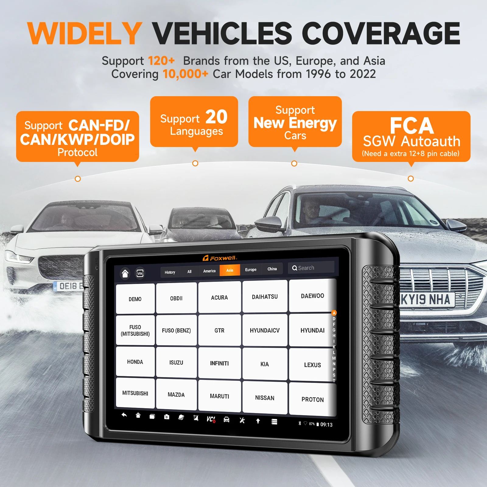 أداة مسح ثنائية الاتجاه لجميع الأنظمة من FOXWELL NT1009 مع جميع خدمات إعادة الضبط لخرائط الطوبولوجيا V.A.G Guide & FCA SGW