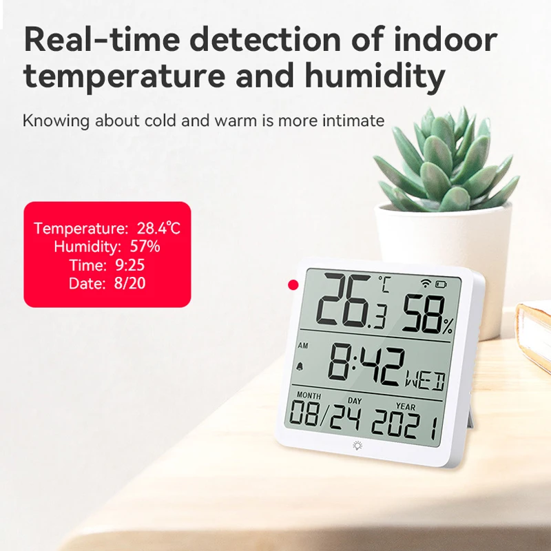 Sensor de temperatura y humedad WIFI Tuya para hogar inteligente, Detector de termómetro, Control por aplicación Smart Life, compatible con Alexa y Google Home