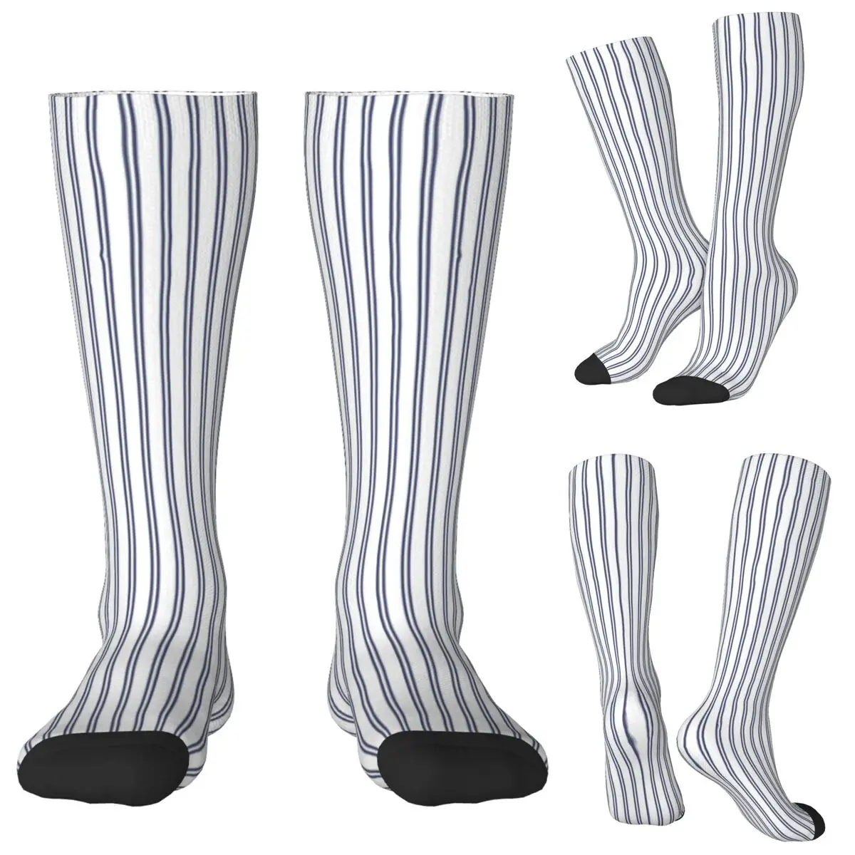 

White And Navy Double Stripes Socks Harajuku Stockings All Season Long Socks Accessories for Unisex Christmas Gifts