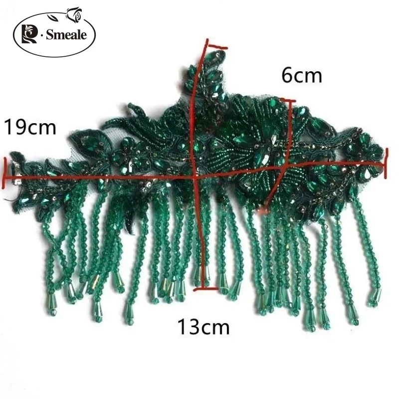 2PCS 19 * 13cm New Hand Sewing Tassel Glass Diamond Applications for Clothing, Wedding Clothing DIYpatches RS4329