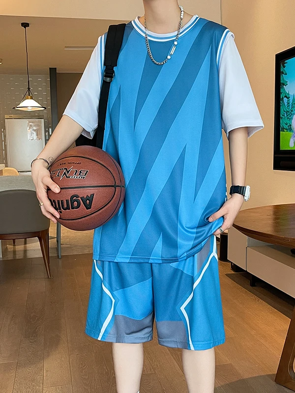 

Trendy Loose ort Sve T-irt Set for Boys 2-5 Years Old Teenage Students Qui Dry Sports Baskeall orm Cotton Po...