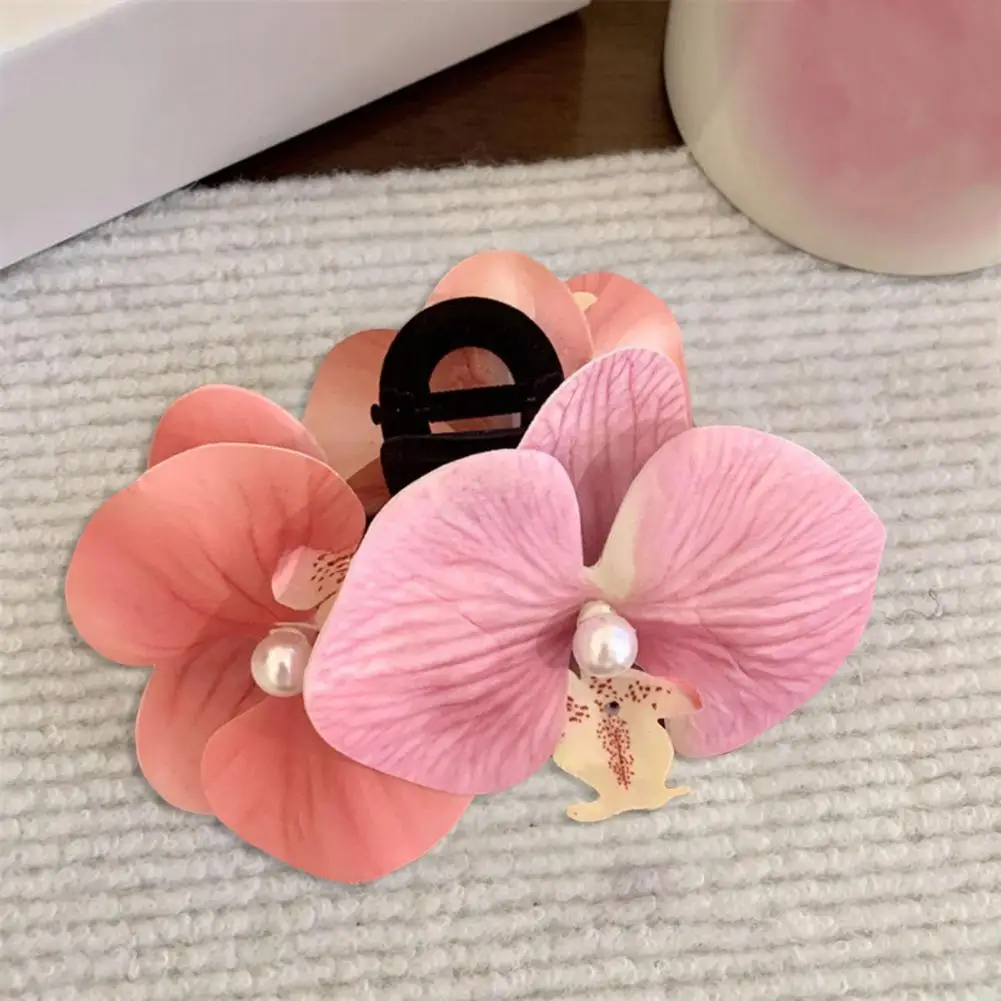 

Hair Claw Bow Orchid Elegant Faux Pearl Inlaid Flower Hair Claw for Secure Hold Stylish Hair Accessory Elastic Accessory