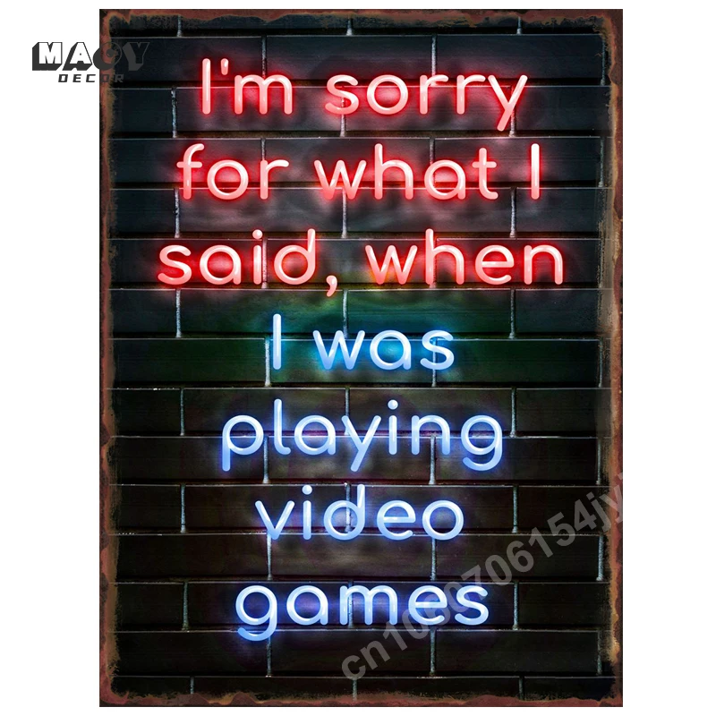 Neon Game Gamer Gaming Metal Tin Sign for Home Wall Art Decoration Teenager Bedroom Plaques Garage Club Bar Plate Vintage Poster