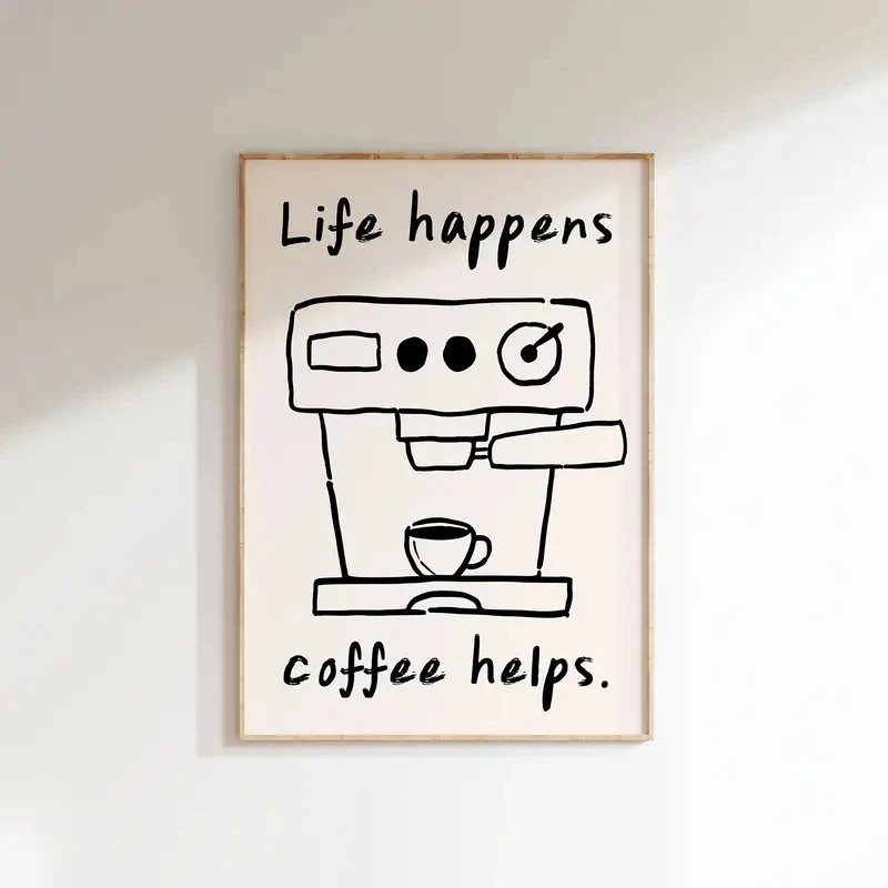 1pc  Life Happens Coffee Helps, Coffee Art, With Ink On Canvas, For Bedroom, Living Room, Kitchen, Indoor Wall Decor