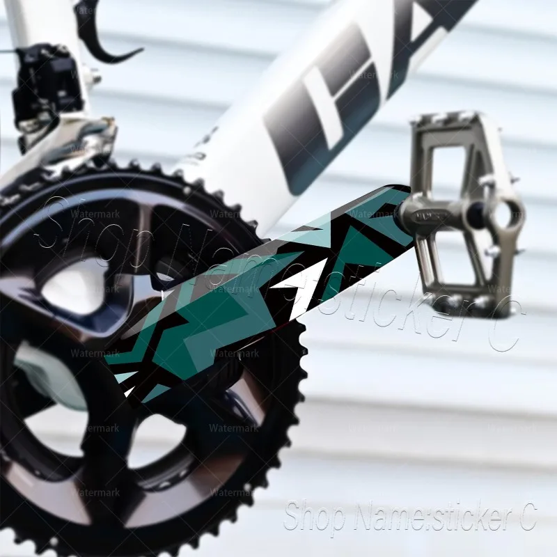 2Pcs/Set Cyan Geometric Arrow Pattern Bicycle Crank Arm Stickers Waterproof Vinyl Protective Decals
