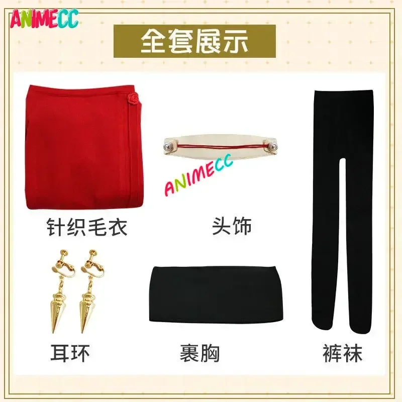 ANIMECC in Stock Yor Forger Cosplay Costume Wig Anime Red Sweater Dress Wig Hairpin Earring Socks Halloween Party for Women view 5