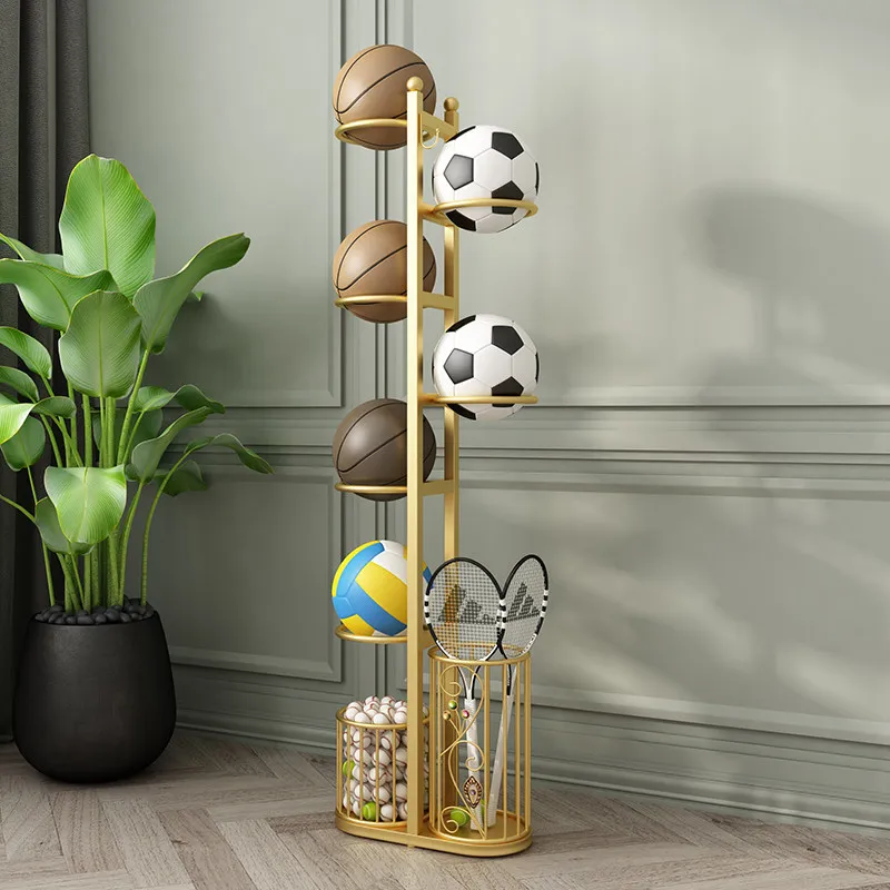 Wrought iron household basketball rack badminton racket table tennis skipping rope storage basket sporting goods rack football