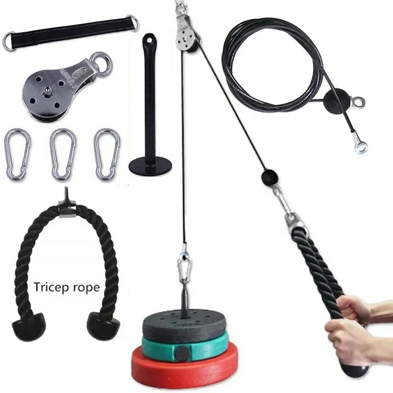 Fitness Equipment DIY Pulley Cable Machine Attachment System Arm Biceps Triceps Blaster Hand Strength Trainning Home Gym Workout