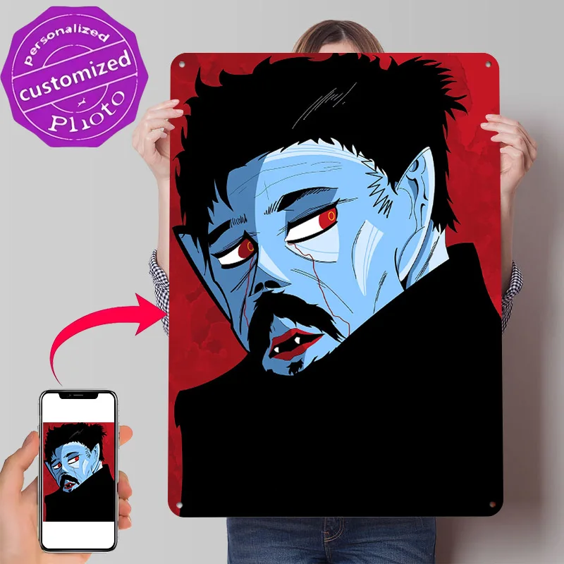 Vampire Portrait Personalized 3D Textured Metal Poster Wall Art Vintage Tin Signs for Interior Accessories Room Decoration Items