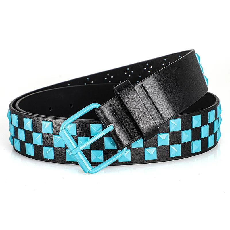 Bunter Nietengürtel für Damen, Unisex-Gürtel im Y2K-Stil, Heavy-Metal-Gürtel, europäischer und amerikanischer Punk-Rock-Jeansgürtel – Detail 2
