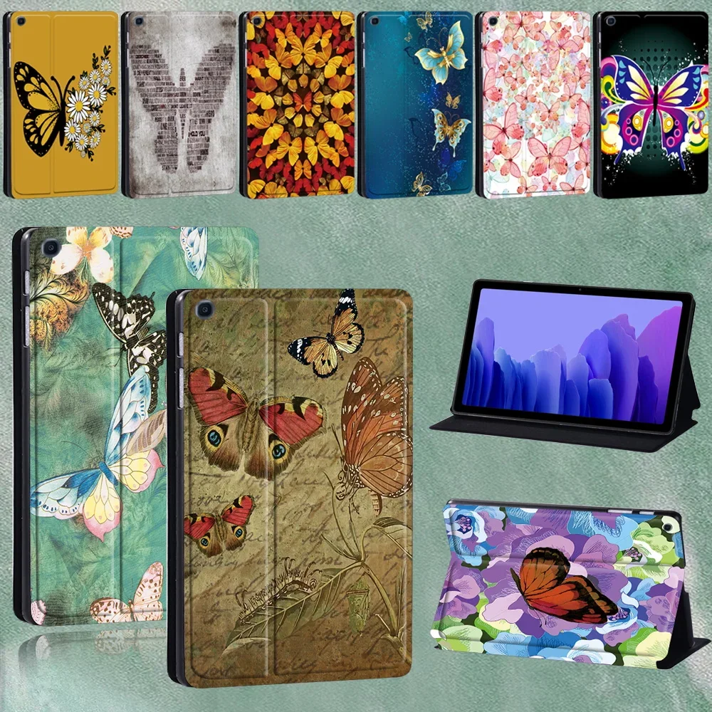 

For Samsung Galaxy Tab A7 10.4 Inch SM-T500/SM-T505 Folding Stand Cover Butterfly Series Pattern Tablet Case+pen