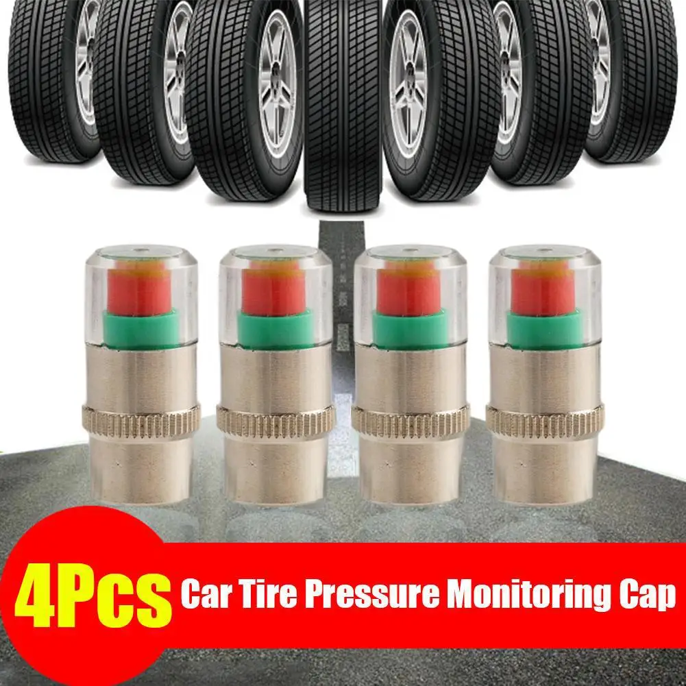 New 4pcs Car Tire Pressure Indicator Tire Pressure Cap Monitoring Indicator Gauge Valve Alert Tool Y4N8