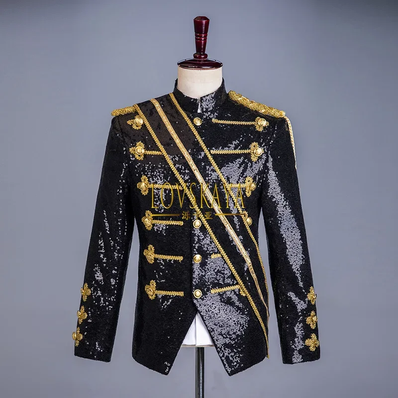 Gold inlaid performance dress black sequins European court style stylist men's clothing