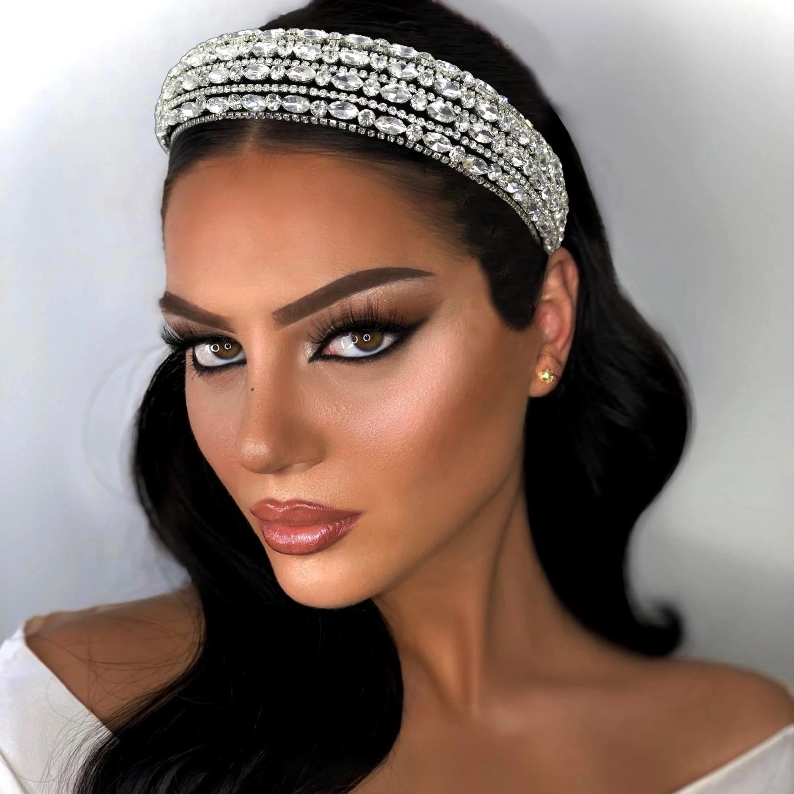 A452 Silver Wedding Hair Accessories Handmade Bridal Headwear Crystal Bridal Head Hoop Shiny Baroque Headband Pageant Crown